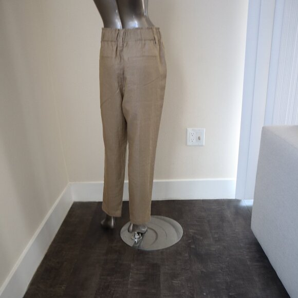 Brunello Cucinelli Linen Pants Tan Elastic Waist Pull On Relaxed Size 12 New Tag - Picture 3 of 8
